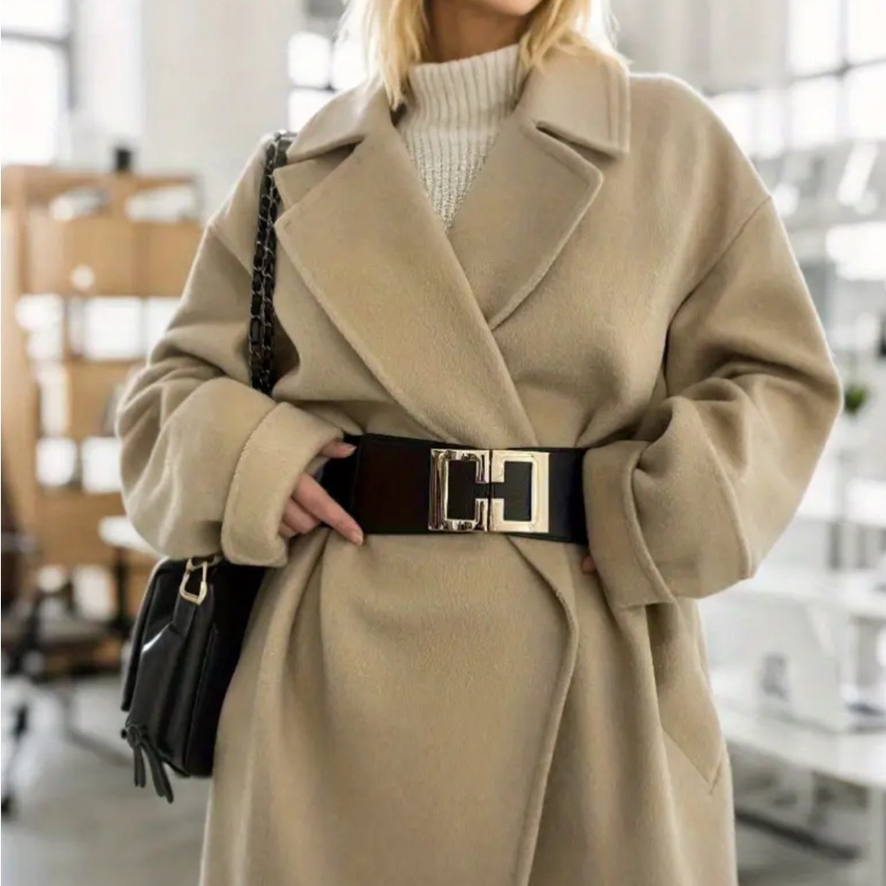 CHIC Wide Buckle Black Gold Geometric Statement Wide Belt